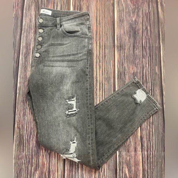 Kancan Grey Destructed Button Fly Straight Jeans Size 13/30 - Picture 2 of 10